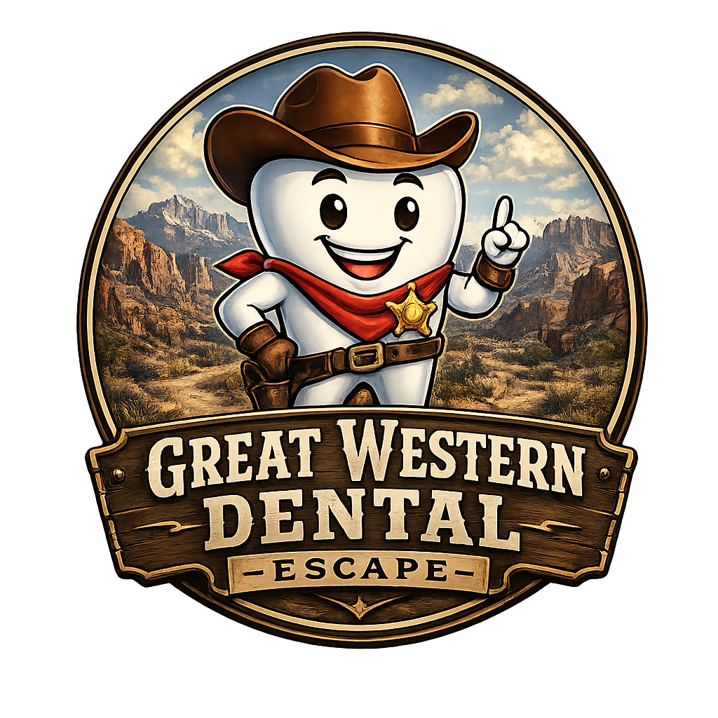 Great Western Dental Escape tooth mascot logo